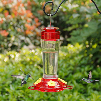 Hummingbird Feeder, Glass Bottle Bird Feeders, 5 Feeding Ports, 10-Ounce Nectar 