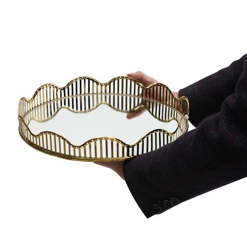 Metal Decorative Gold Mirror Tray Perfume Tray Mirror Vanity Tray Dresser Tray - Picture 18 of 21