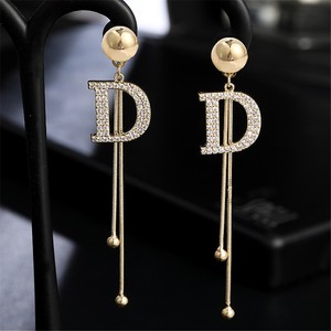 Earrings-Dangle-Statement-Ear-Stud-Letter-D-Earrings-Long-Tassel-Crystal-Drop