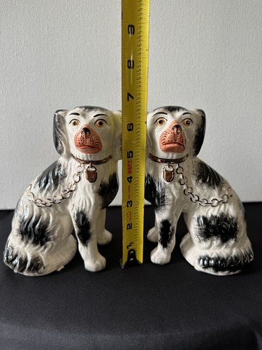 Straffordshire Porzellan MITTE 19. Jahrhundert schwarz weiß SPANIEL HUND Set Mantel Dekor Vintage - Bild 15 von 15
