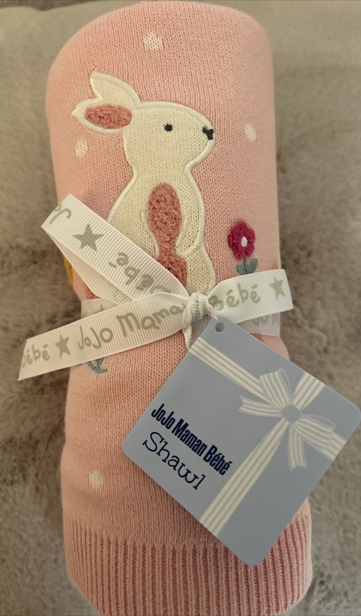 JoJo Maman Pink Spotted Bunny Mouse Motif Cotton Pink Baby Blanket