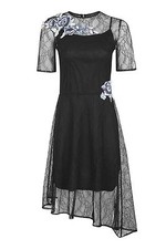 *SALE* TOPSHOP Black FLOWER EMBROIDERED LACE DRESS. UK 12. ALL OVER LACE.
