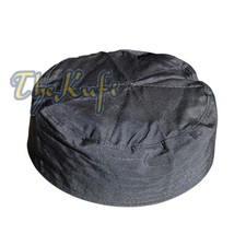 Muslim Prayer Hat - Black Turkish Simple Plain Flat-top Thin Fabric Kufi Cap