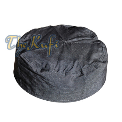 Muslim Prayer Hat - Black Turkish Simple Plain Flat-top Thin Fabric Kufi Cap