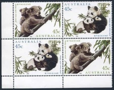 Australia 1459 block/2 pairs,MNH.Mi 1497-1498. Australia-China-1995.Koala,Panda.