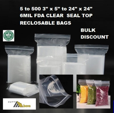 Clear Heavy Duty 6 Mil Plastic Zip Seal Lock Top Reclosable Poly Bags 6Mil