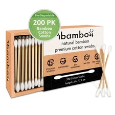 Ibambo Bamboo Cotton Swabs - 200 Pack, for Beauty & Personal Care