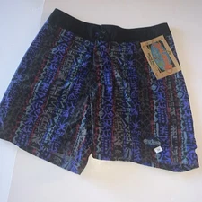 Deadstock NWT LOCAL MOTION Vtg 90s Swim Trunks Shorts SZ 28 Multicolor