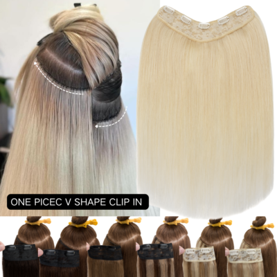 U Part One Piece Real Remy Clip In Human Hair Extension Blonde