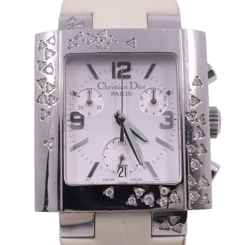 Montre femme Christian Dior Riva Chrono lunette diamant cadran argenté TO194750