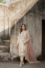 Readymade Faux Georgette Peach Salwar Kameez With Dupatta For Women Wear