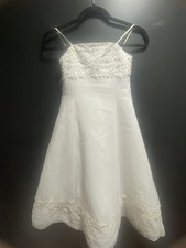 junior flower girl dress. White with detailed beading and lace accents