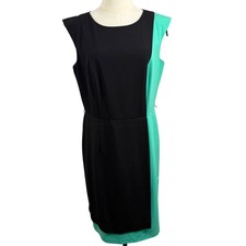 AB Studio Womens 12 Colorblock Sheath Dress Black Green Sleeveless Office Career