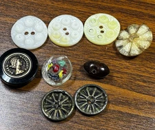 Buttons for crafts mixed 3/4" to 1" floral football vegs wheels 2-hole shank VTG