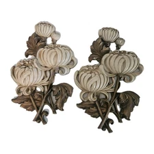 Pair of VTG Magnolia Flower SYROCO 3D Plastic Wall Hanging Plaques 1962 18 x 11"