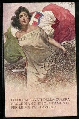 Künstler-AK VI. Prestito Nazionale, Werbung für Kriegsanleihen, Frau kämpft sic 