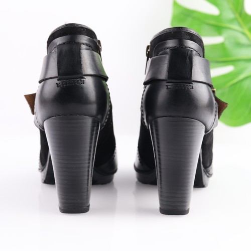 Clarks Womens Lida Dallas Boots Size 9.5 Black Leather Buckle Booties Block Heel - Picture 4 of 13