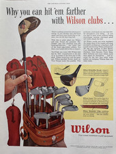 1954 Wilson Golf Clubs Hit Farther Irons woods Reminder Grip Vintage Print Ad