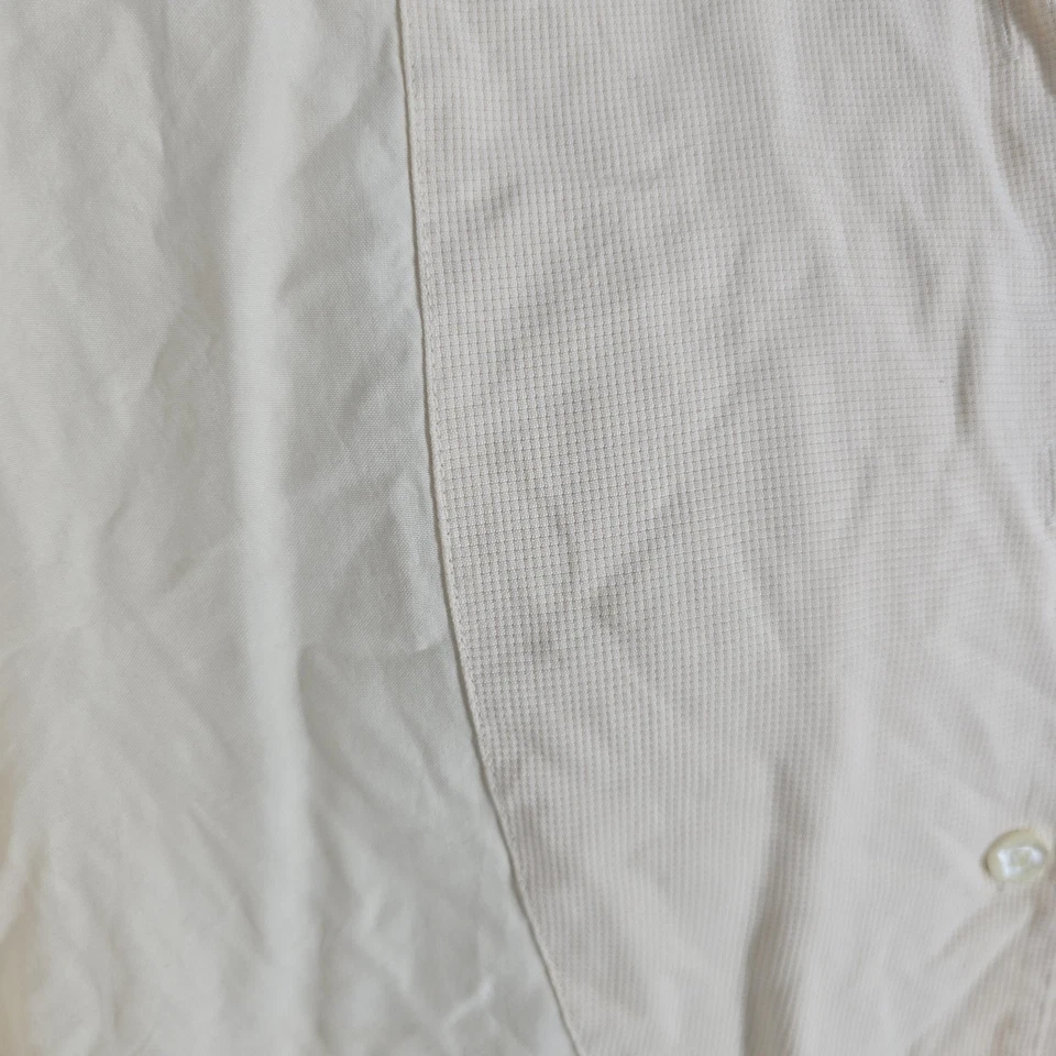 Camisa masculina Geoffrey Beene média creme marfim seda smoking babador frente elegante formal - Imagem 4 de 4