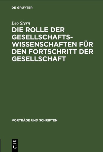Leo Stern Die Rolle Der Gesellschaftswissenschaften Für D (Hardback ...