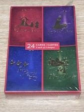 Assorted Religious Christmas Cards - 24 Pack with Gold Foil Designs Envelopes