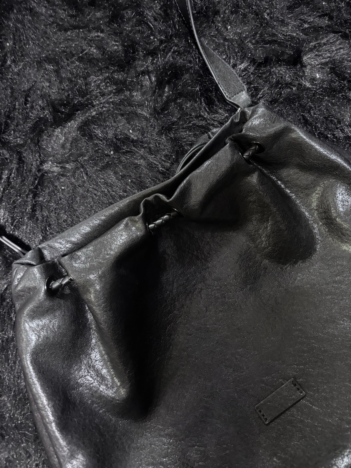 Black Crescent Shoulder Bag Drawstring Silver Har… - image 3