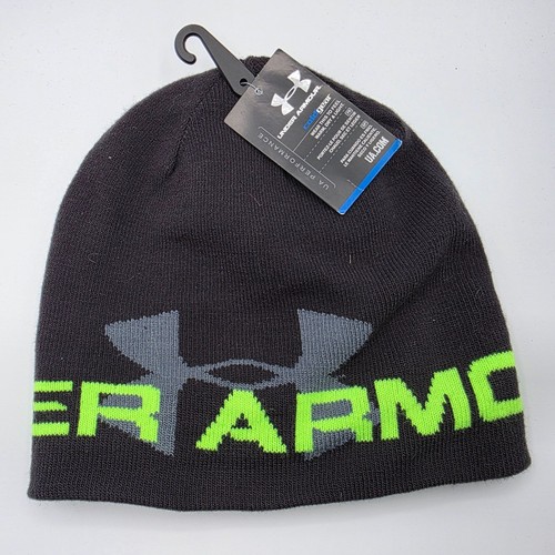 Under Armour Cold Gear Macys Billboard Beanie Black Green Hat Winter Warm Casual