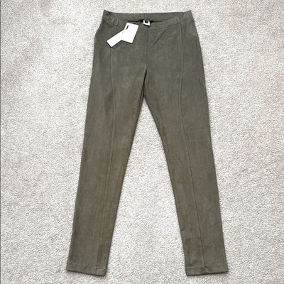 NWT Alberto Makali Olive Green Mid Rise Vegan Suede Legging Pants Size Medium