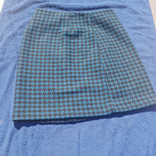 LOFT Mini Skirt Size 4 Wool Blend Houndstooth Green Teal Black Lined FaLL