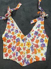 Peppermayo Top Floral Tie Sleeves Cropped Corset Linen Cotton Blend Size 6 New