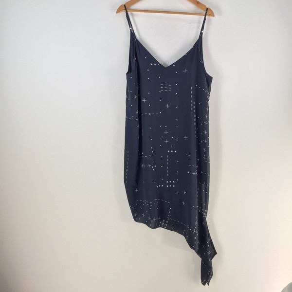 The Fifth label slip dress womens L navy blue sleeveless Vneck asymmetric 122287