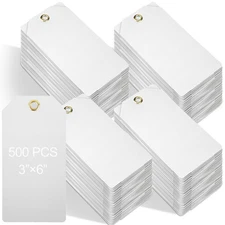 Thyle 500 Pcs Blank Plastic Shipping Tags with Wire Waterproof 3 x 6, White