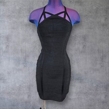 Bebe Black Bandage Bodycon Strappy Mini Dress Size Small Women's F13