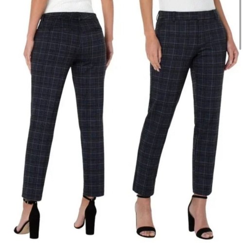 NWT Liverpool Kelsey Knit Stretch Trouser Pants Navy Plaid Size 6 Petite