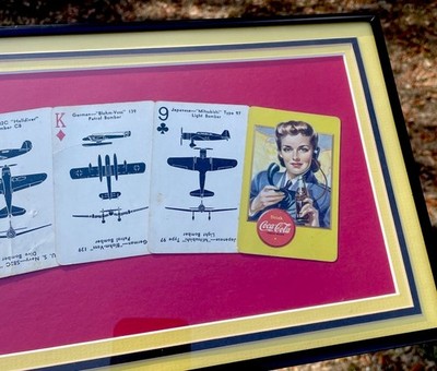 Vintage Coca Cola WWII Playing Spotter Cards 1940's Framed Matted
