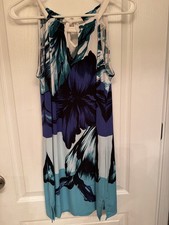 White House Black Market Floral Sleeveless Shift Dress Size Small Blue Teal