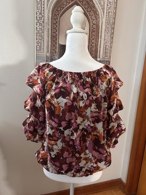 Women's CeCe Floral Knit Top Multi-Color Size S 3/4 Sleeve Elastic Waist NWT