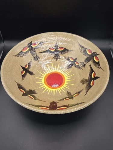 Native American Southwest  Studio Art Pottery Bowl Redwing Blackbirds Signed