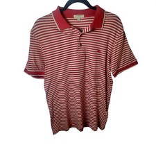 Burberry London Mens Slim Fit Polo Shirt Red Cream Striped Cotton Logo Size M