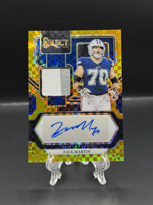 Zack Martin 2023 Panini Select Gold Patch Auto /10 Prizm Dallas Cowboys #SM-ZM