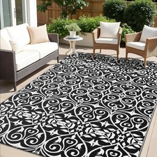 OLANLY Outdoor Rug Waterproof 5x8 ft 5' x 8' Rectangular , Black White
