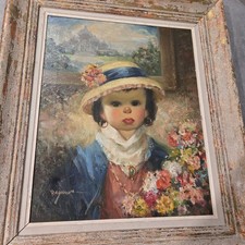 Stunning Original Painting of Little Girl Signed Casimir Raymond 1870-1955 