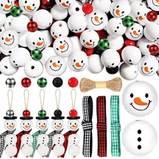 205 Pieces Christmas Snowman Wooden Beads Craft Project Natural Polished