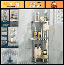 3-Tier Stainless Steel Corner Shower Caddy Organizer with Soap Holder Hooks -