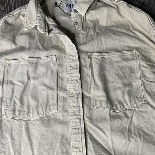 Zara Damen Hemdjacke weiß Baumwolle mit Knopfleiste Größe M 0662 - Bild 4 von 7