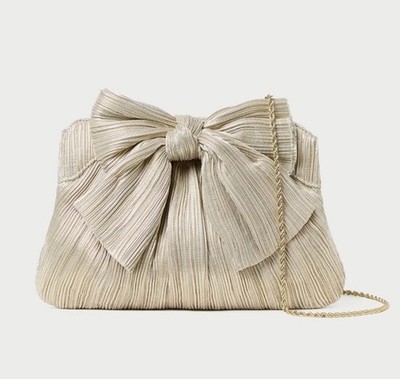 NWT Loeffler Randall Rayne Platinum Bow Clutch Metallic Wedding Evening Bag $298