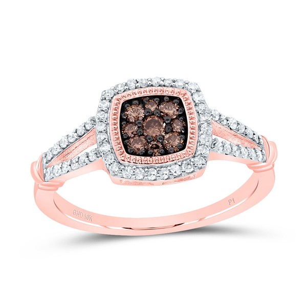 10K Rose Goldbraunes Diamant Damen Kissen Halo Rechts Cocktail Ring 3/8 Karat-image