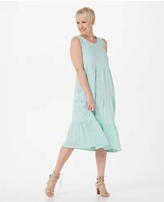 Denim & Co. Beach Linen Blend Knit Midi Dress w/Pockets-Eggshell  Blue-1X-A395465 | eBay
