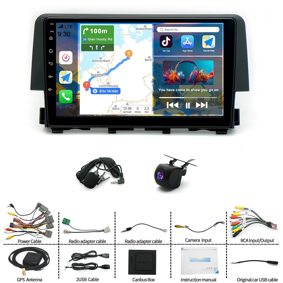 64G Carplay For 2016-2020 Honda Civic Car Stereo Radio GPS WIFI Android 13 - Image 2 of 4