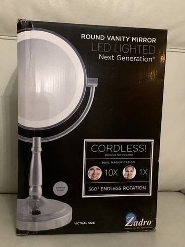 Zadro Round Vanity Mirror Battery Operated LED Light 10X/1X Double Sided In Box